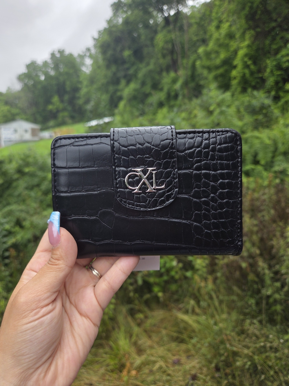 Black Croc Bi-Fold Wallet Faux Leather Card Holder